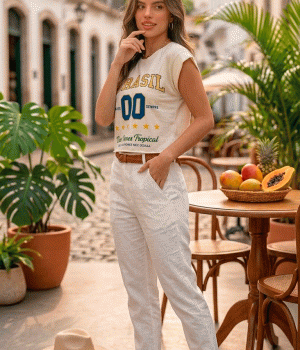 T-Shirt Cropped Muscle "Brasil 00" Vintage Sport