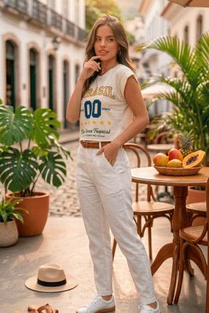 T-Shirt Cropped Muscle "Brasil 00" Vintage Sport