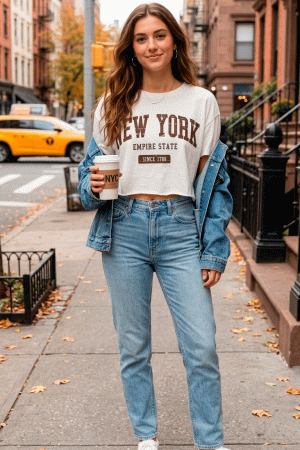 T-shirt Cropped New York – Vintage White